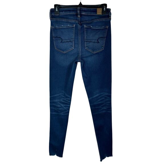 American Eagle SZ 6 Super Hi-Rise Jeggings Jeans Distressed Stretch Frayed Hems - Picture 5 of 12